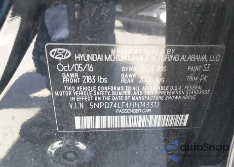 2017 Hyundai Elantra Se z USA, uszkodzony, nr VIN 5NPD74LF4HH143312